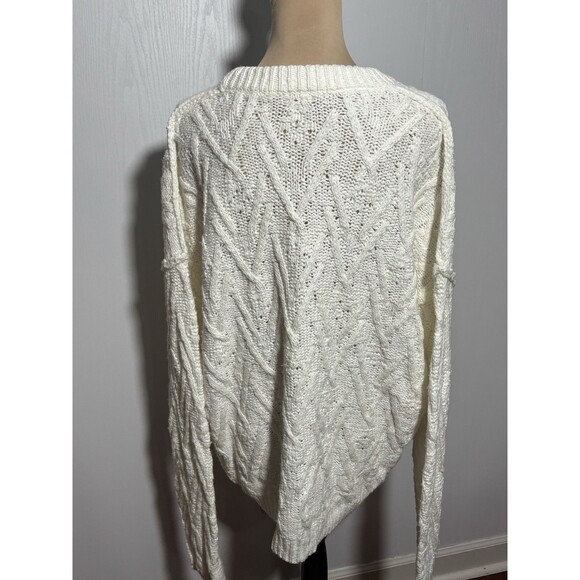 Free People Isla Sweater Women's Large Ivory White Chunky Cable Tunic Oversized - Picture 9 of 16